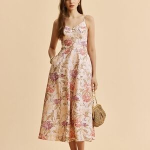 Commense Floral Midi Dress - Pink and Cream